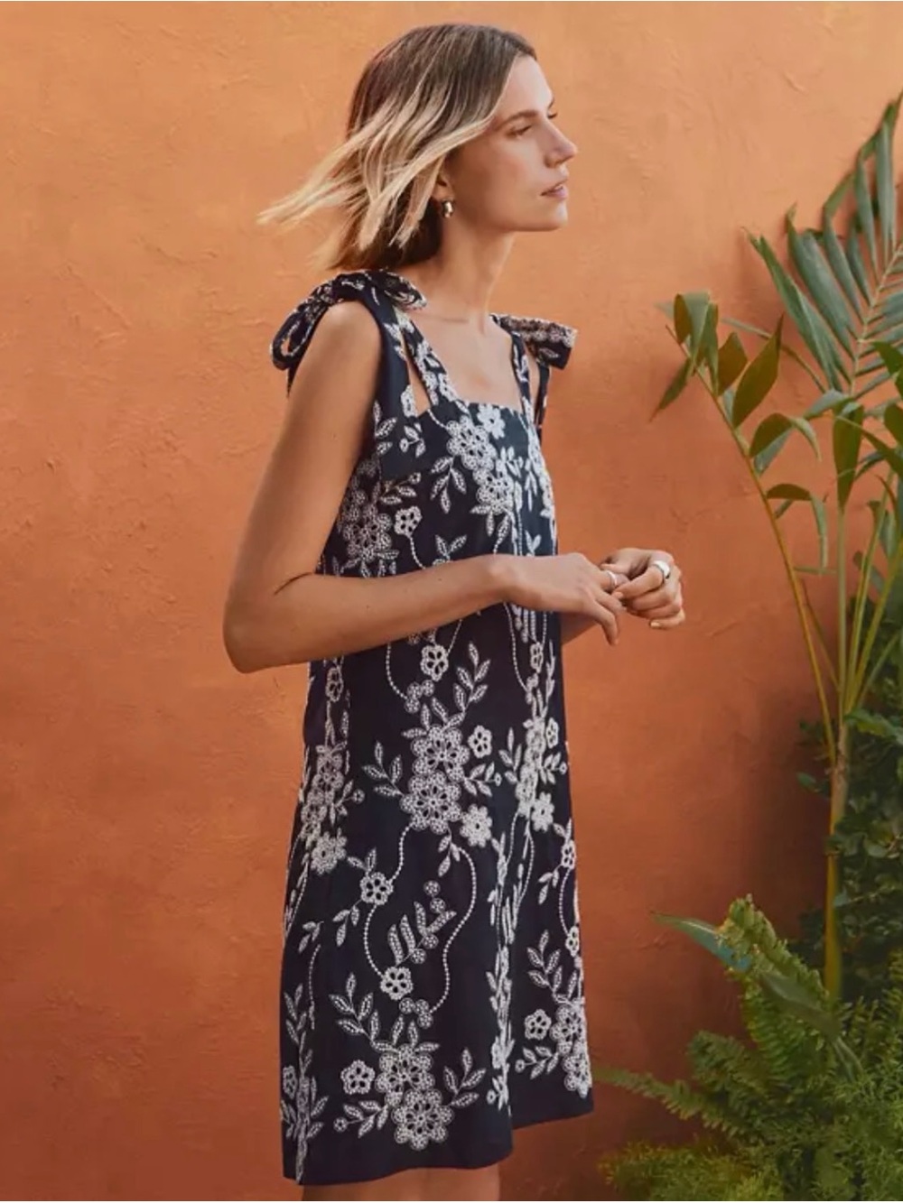Floral Eyelet Tie Strap Mini Dress
